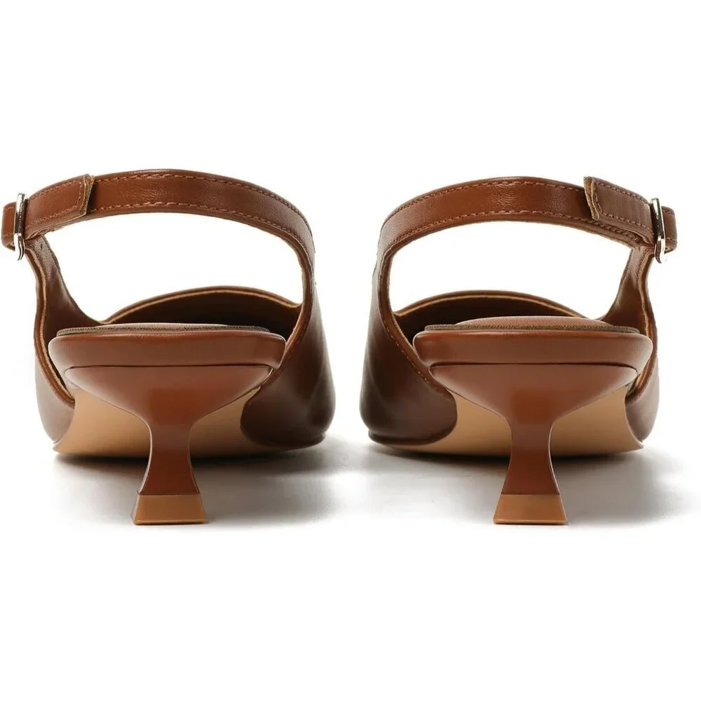 Women's Brown Pointed Closed Toe Slingback Kitten Heels Pumps Party Shoes - Picture 6 of 9
